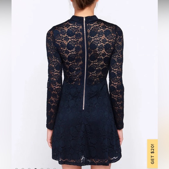 Lulu’s “Give it a Glance” Navy Lacy Mockneck Dress - Picture 4 of 9
